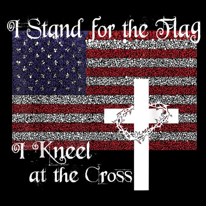 Stand For The Flag, I Kneel At The Cross Patriotic Christian Drawstring Bag