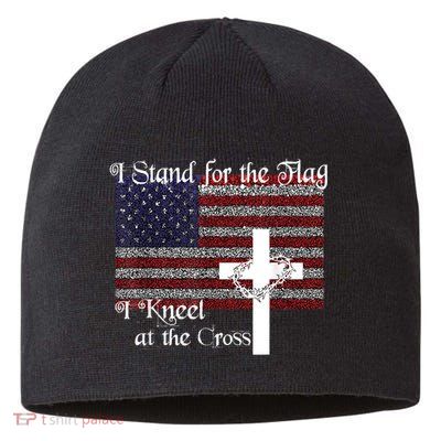 Stand For The Flag, I Kneel At The Cross Patriotic Christian Sustainable Beanie