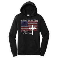 Stand For The Flag, I Kneel At The Cross Patriotic Christian Women's Pullover Hoodie
