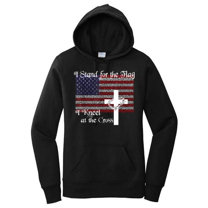 Stand For The Flag, I Kneel At The Cross Patriotic Christian Women's Pullover Hoodie
