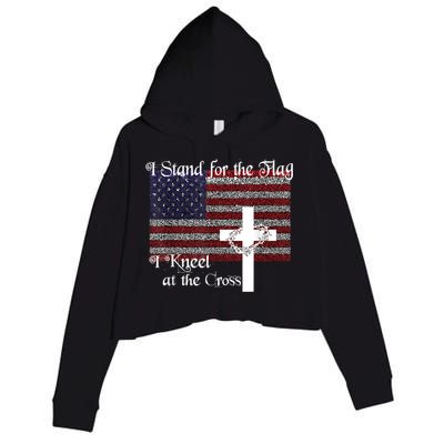 Stand For The Flag, I Kneel At The Cross Patriotic Christian Crop Fleece Hoodie