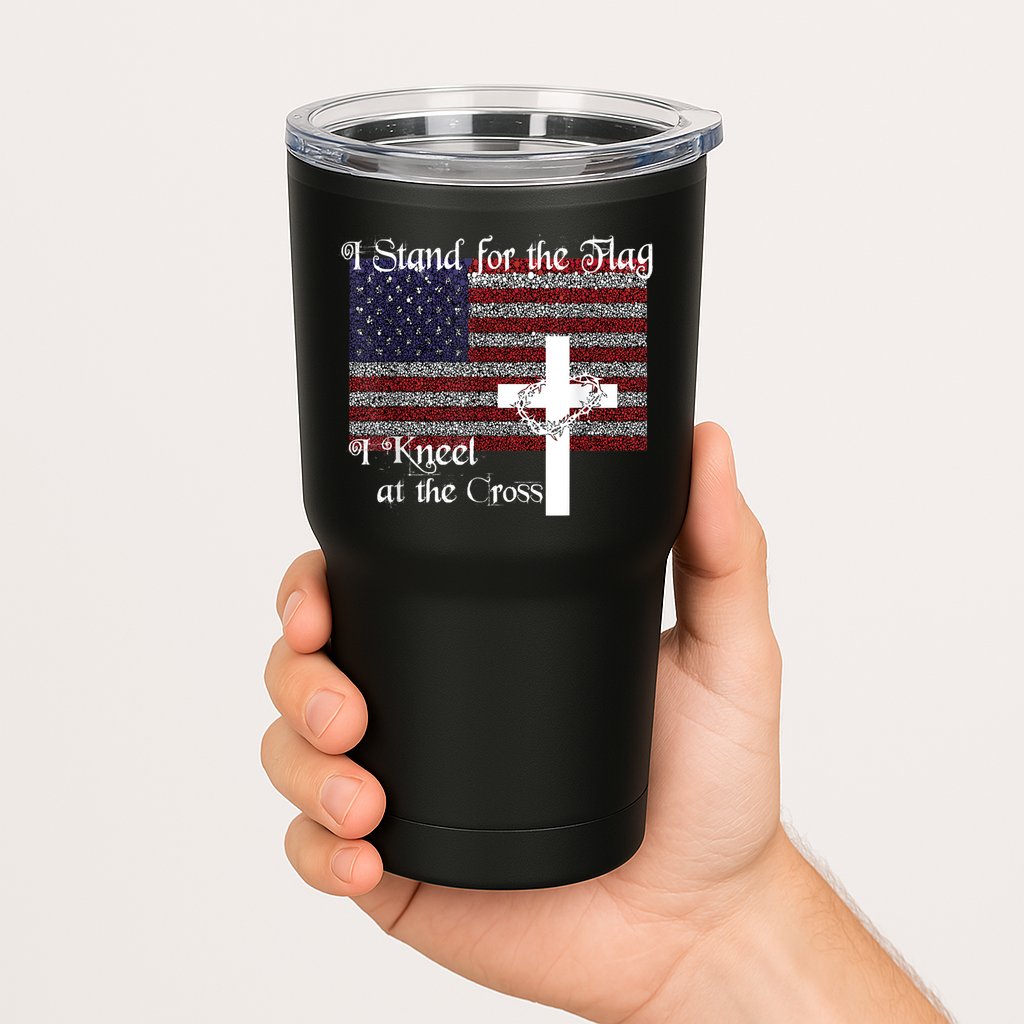 Stand For The Flag, I Kneel At The Cross Patriotic Christian Tumbler