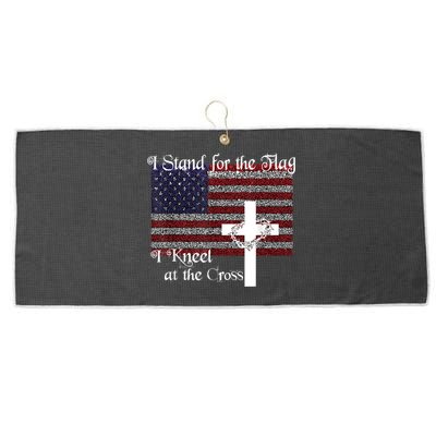 Stand For The Flag, I Kneel At The Cross Patriotic Christian Large Microfiber Waffle Golf Towel