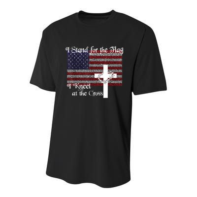 Stand For The Flag, I Kneel At The Cross Patriotic Christian Youth Performance Sprint T-Shirt