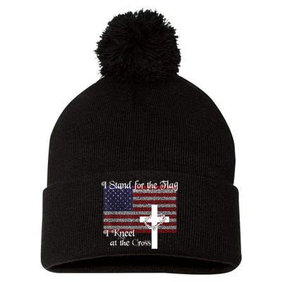 Stand For The Flag, I Kneel At The Cross Patriotic Christian Pom Pom 12in Knit Beanie