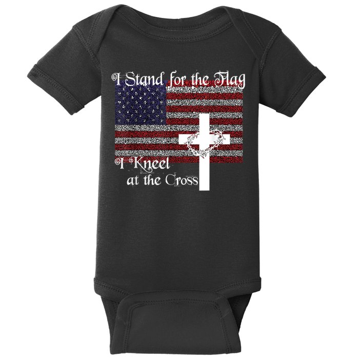 Stand For The Flag, I Kneel At The Cross Patriotic Christian Baby Bodysuit