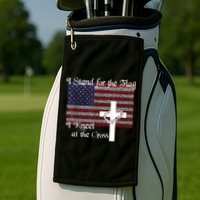 Stand For The Flag, I Kneel At The Cross Patriotic Christian Golf Towel