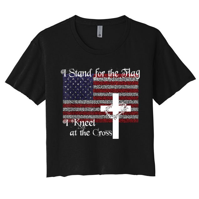 Stand For The Flag, I Kneel At The Cross Patriotic Christian Crop Top