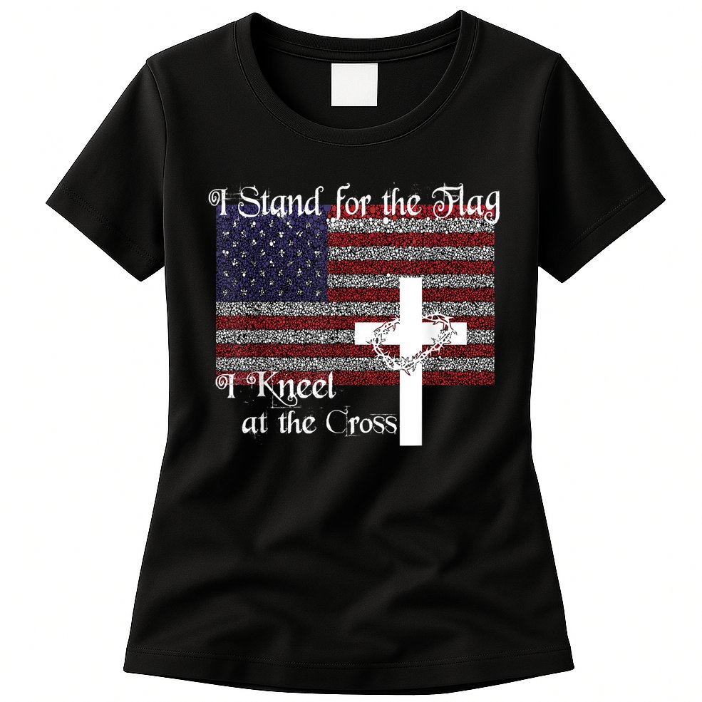 Stand For The Flag, I Kneel At The Cross Patriotic Christian Womens T-Shirt