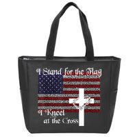 Stand For The Flag, I Kneel At The Cross Patriotic Christian Zip Tote Bag
