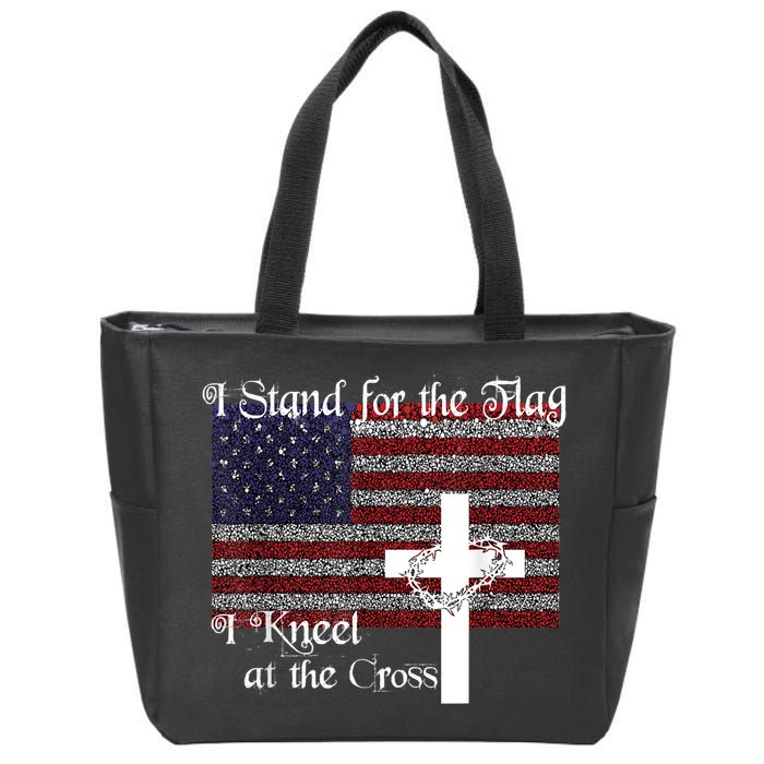 Stand For The Flag, I Kneel At The Cross Patriotic Christian Zip Tote Bag