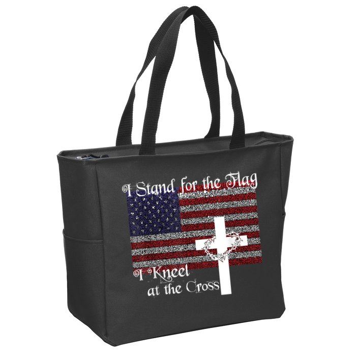 Stand For The Flag, I Kneel At The Cross Patriotic Christian Zip Tote Bag