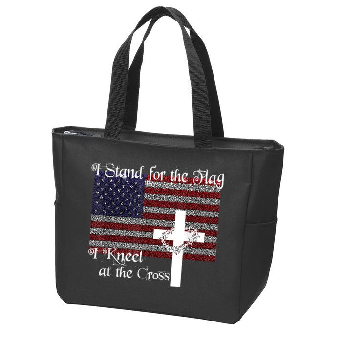 Stand For The Flag, I Kneel At The Cross Patriotic Christian Zip Tote Bag