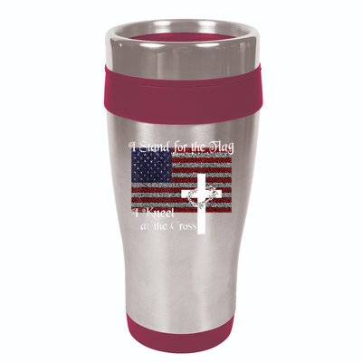 Stand For The Flag, I Kneel At The Cross Patriotic Christian 16oz Travel Tumbler