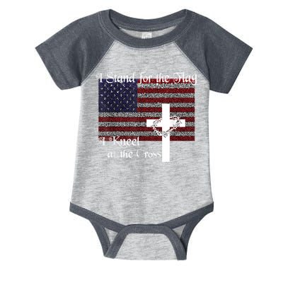 Stand For The Flag, I Kneel At The Cross Patriotic Christian Infant Baby Jersey Bodysuit