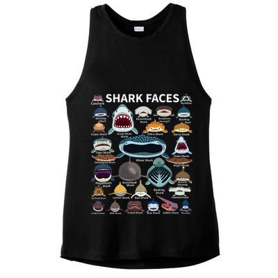 Shark Faces Type Of Shark Shark Faces Of All Kinds Ladies PosiCharge Tri-Blend Wicking Tank