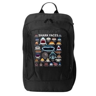 Shark Faces Type Of Shark Shark Faces Of All Kinds City Backpack