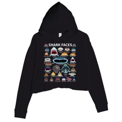 Shark Faces Type Of Shark Shark Faces Of All Kinds Crop Fleece Hoodie