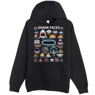 Shark Faces Type Of Shark Shark Faces Of All Kinds Premium Pullover Hoodie