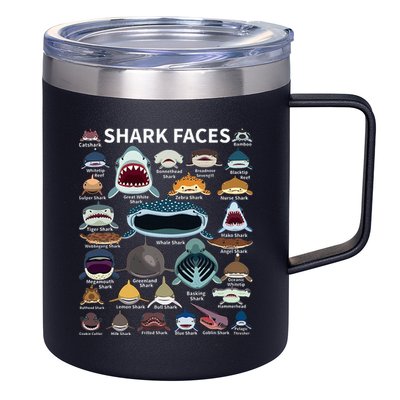 Shark Faces Type Of Shark Shark Faces Of All Kinds 12oz Stainless Steel Coffee Mug