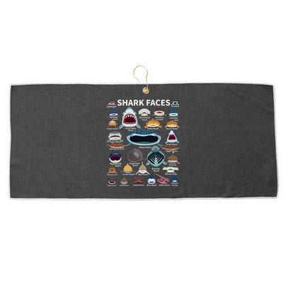 Shark Faces Type Of Shark Shark Faces Of All Kinds Large Microfiber Waffle Golf Towel