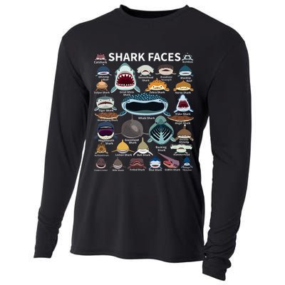 Shark Faces Type Of Shark Shark Faces Of All Kinds Cooling Performance Long Sleeve Crew