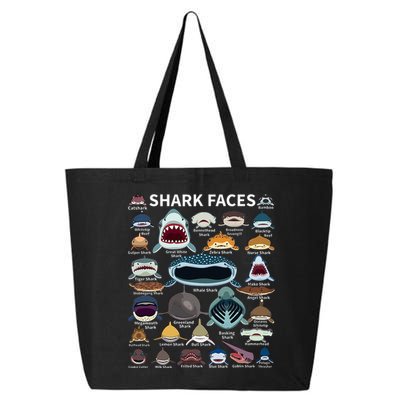 Shark Faces Type Of Shark Shark Faces Of All Kinds 25L Jumbo Tote