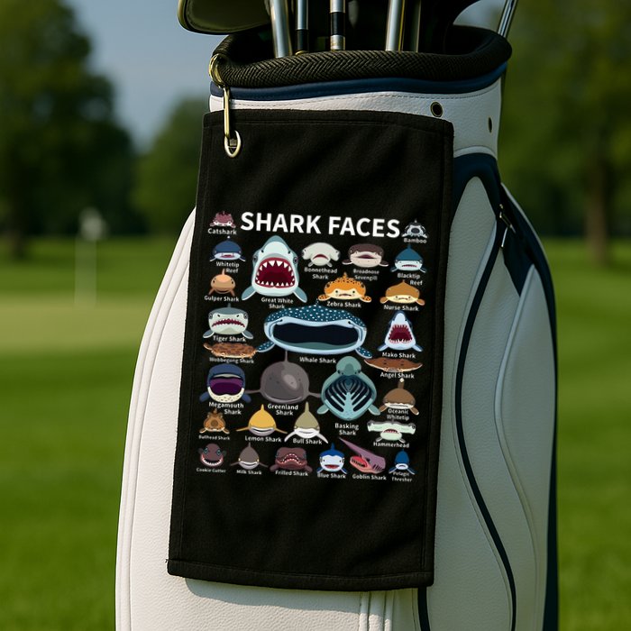 Shark Faces Type Of Shark Shark Faces Of All Kinds Golf Towel