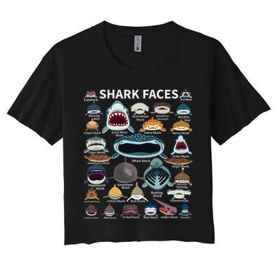 Shark Faces Type Of Shark Shark Faces Of All Kinds Crop Top