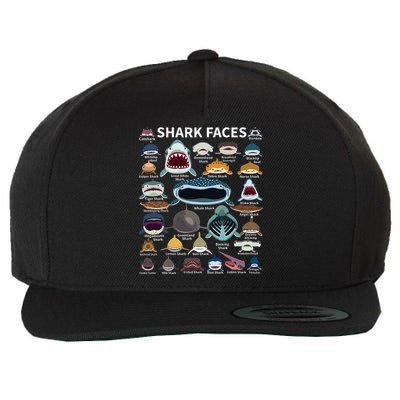 Shark Faces Type Of Shark Shark Faces Of All Kinds Wool Snapback Cap