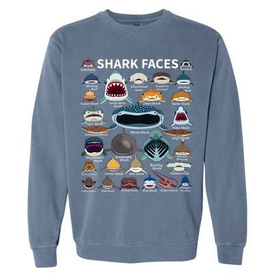 Shark Faces Type Of Shark Shark Faces Of All Kinds Garment-Dyed Sweatshirt
