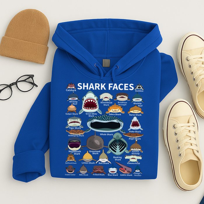 Shark Faces Type Of Shark Shark Faces Of All Kinds Hoodie
