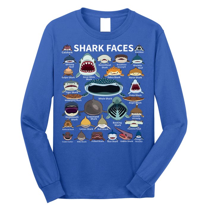 Shark Faces Type Of Shark Shark Faces Of All Kinds Long Sleeve Shirt