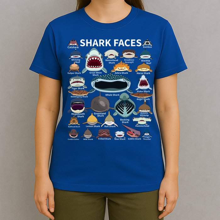 Shark Faces Type Of Shark Shark Faces Of All Kinds T-Shirt
