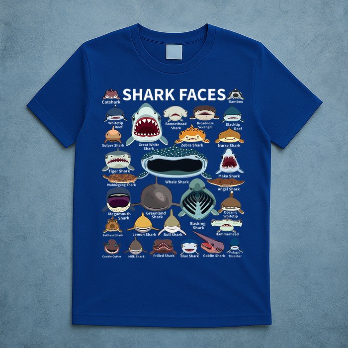 Shark Faces Type Of Shark Shark Faces Of All Kinds T-Shirt