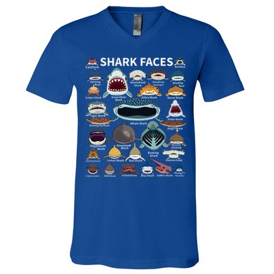 Shark Faces Type Of Shark Shark Faces Of All Kinds V-Neck T-Shirt
