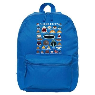 Shark Faces Type Of Shark Shark Faces Of All Kinds 16 in Basic Backpack