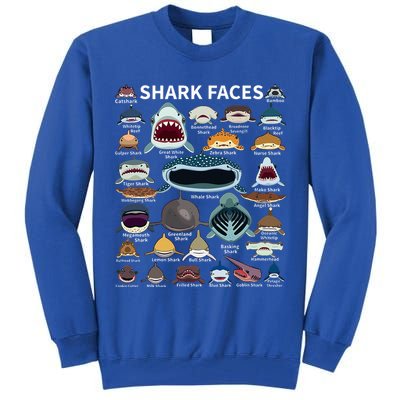 Shark Faces Type Of Shark Shark Faces Of All Kinds Tall Sweatshirt