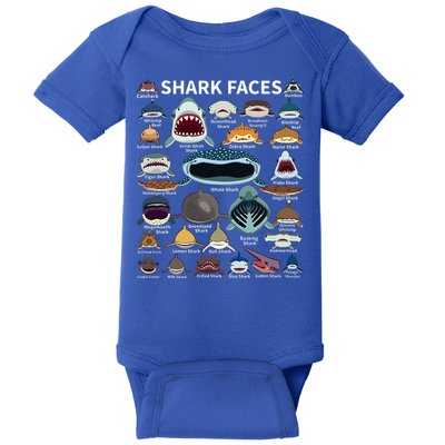 Shark Faces Type Of Shark Shark Faces Of All Kinds Baby Bodysuit