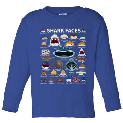 Shark Faces Type Of Shark Shark Faces Of All Kinds Toddler Long Sleeve Shirt