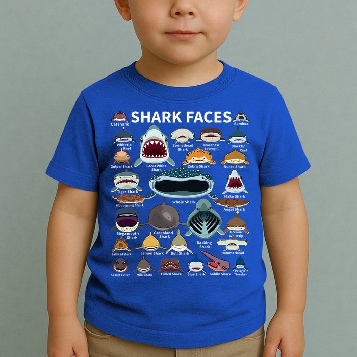 Shark Faces Type Of Shark Shark Faces Of All Kinds Toddler T-Shirt