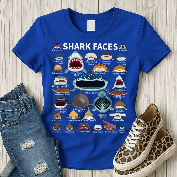 Shark Faces Type Of Shark Shark Faces Of All Kinds Womens T-Shirt