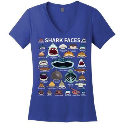 Shark Faces Type Of Shark Shark Faces Of All Kinds Women's V-Neck T-Shirt