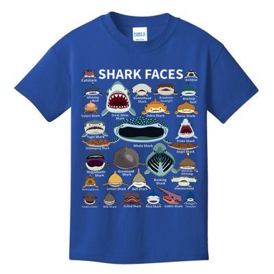 Shark Faces Type Of Shark Shark Faces Of All Kinds Kids T-Shirt