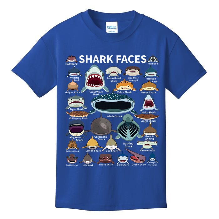 Shark Faces Type Of Shark Shark Faces Of All Kinds Kids T-Shirt