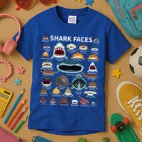 Shark Faces Type Of Shark Shark Faces Of All Kinds Kids T-Shirt