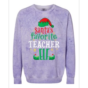 Santa's Favorite Teacher Elf Christmas Family Matching Colorblast Crewneck Sweatshirt