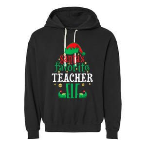 Santa's Favorite Teacher Elf Christmas Family Matching Garment-Dyed Fleece Hoodie