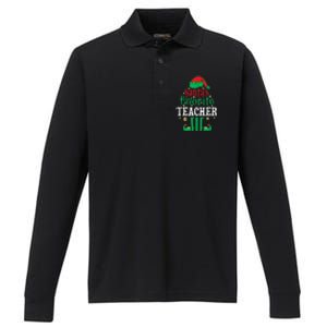 Santa's Favorite Teacher Elf Christmas Family Matching Performance Long Sleeve Polo