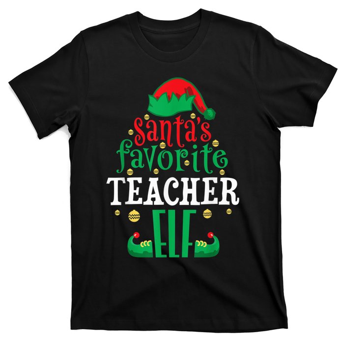 Santa's Favorite Teacher Elf Christmas Family Matching T-Shirt